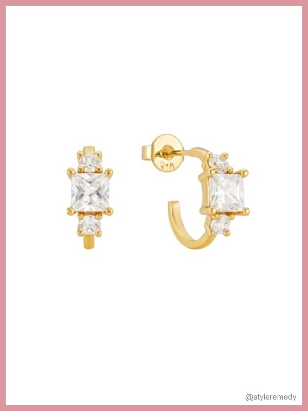 18K Gold Plated Hoop Earrings with White Zircon Stones, Hypoallergenic